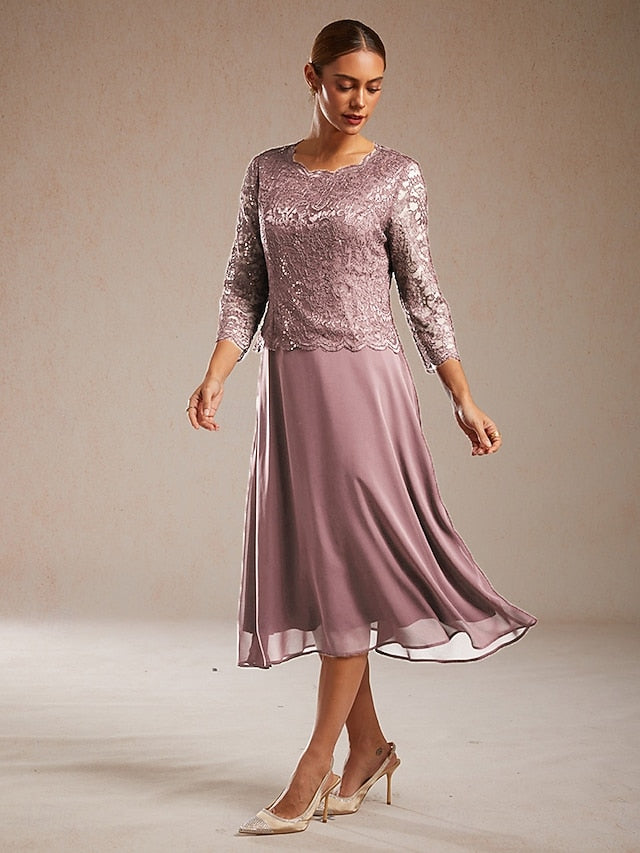 Women's Midi Dress Chiffon Dress Sequins Elegant Wedding