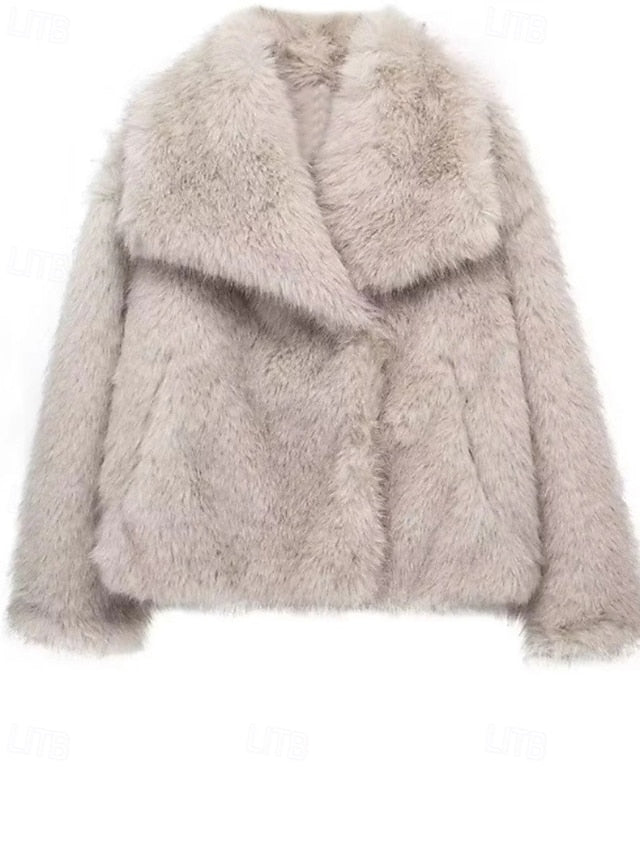 Warm Comfortable Furs Faux Buttons Fur Coat Women's