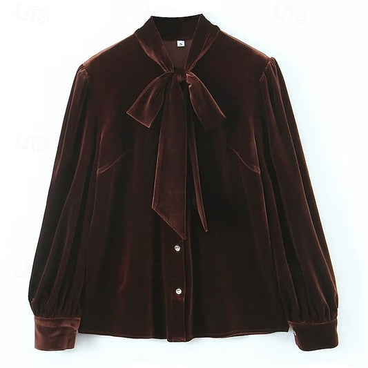 Women's Shirt Velvet Elegant Dressy Ruched Tie Front