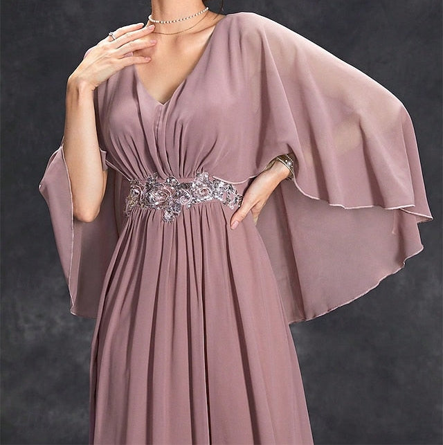 Bride Neck Mother Dress V Elegant of Floor the Party