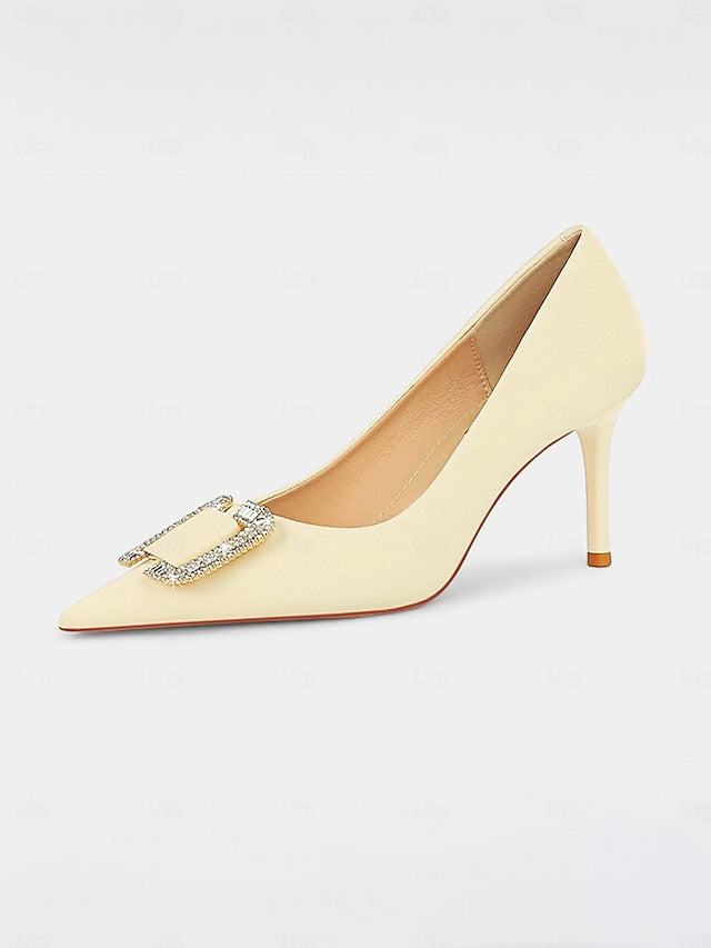 Women: for Pumps Satin Elegant Rhinestone with Buckle Green