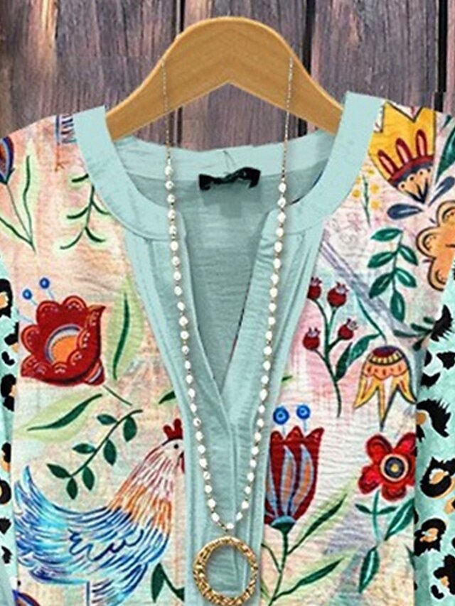 Women's T Shirt Floral Fashion Modern 3/4 Length Sleeve V