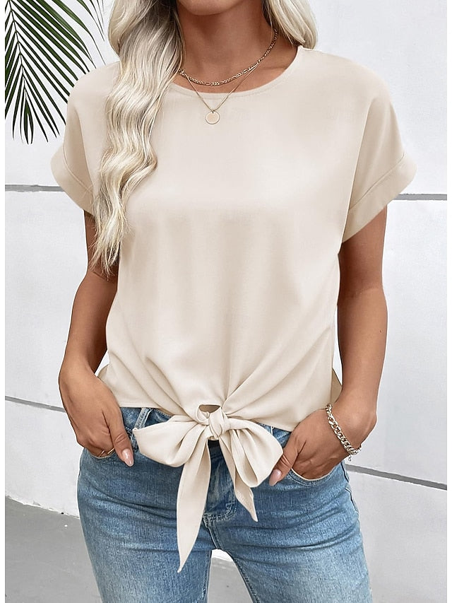 Women's Blouse Solid Color Elegant Stylish Basic Short