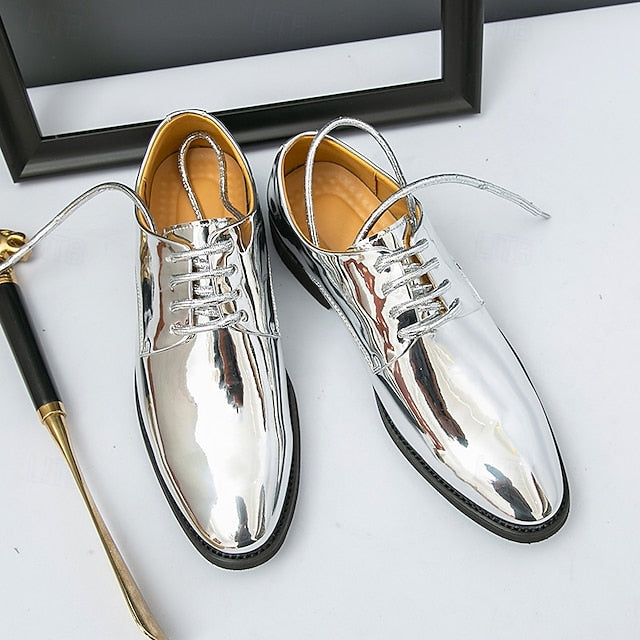 Patent Men Lace-Up – Sleek Shoes Shiny for Gold Leather