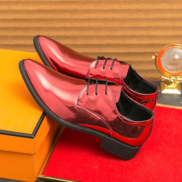 Formal for Green Leather Patent Shoes Glossy Men Lace-Up –