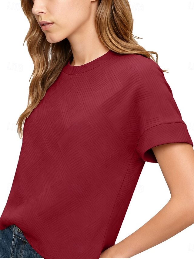 Women's T Shirt Tee Top Textured Solid Color Fashion