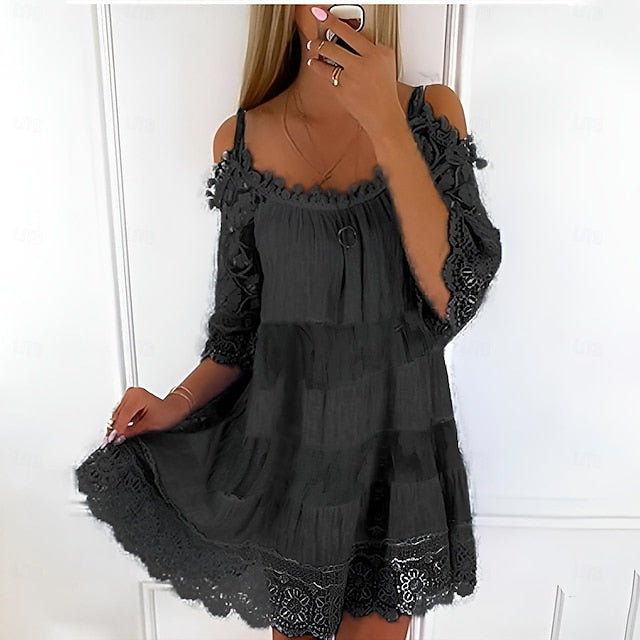 Women's Mini Dress White Dress Graduation Dress Lace Dress