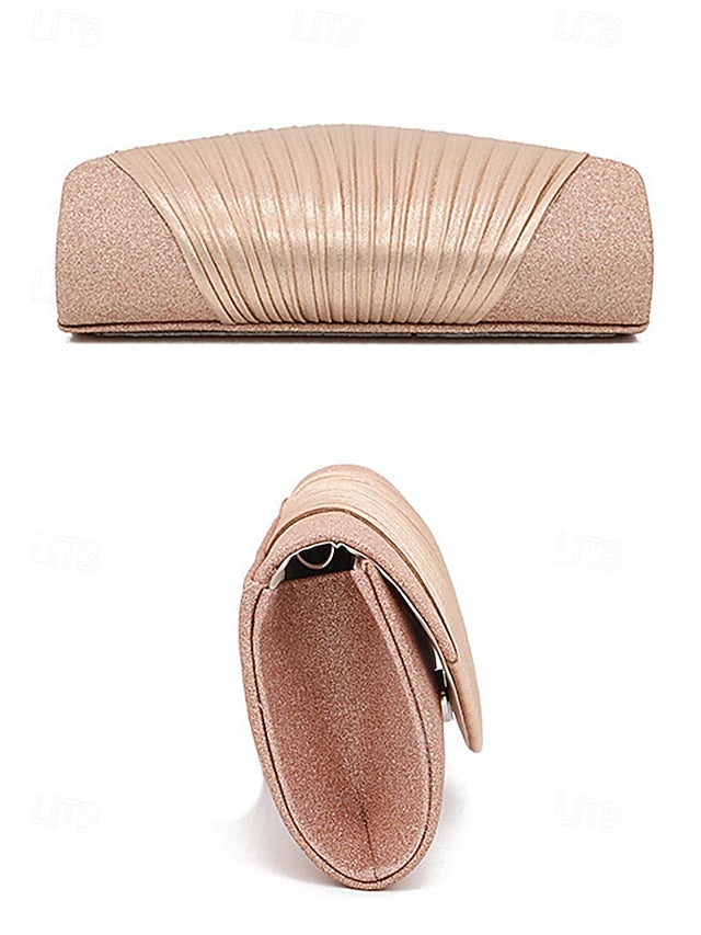 Champagne Pleated Clutch with Bag Glitter Design – Evening