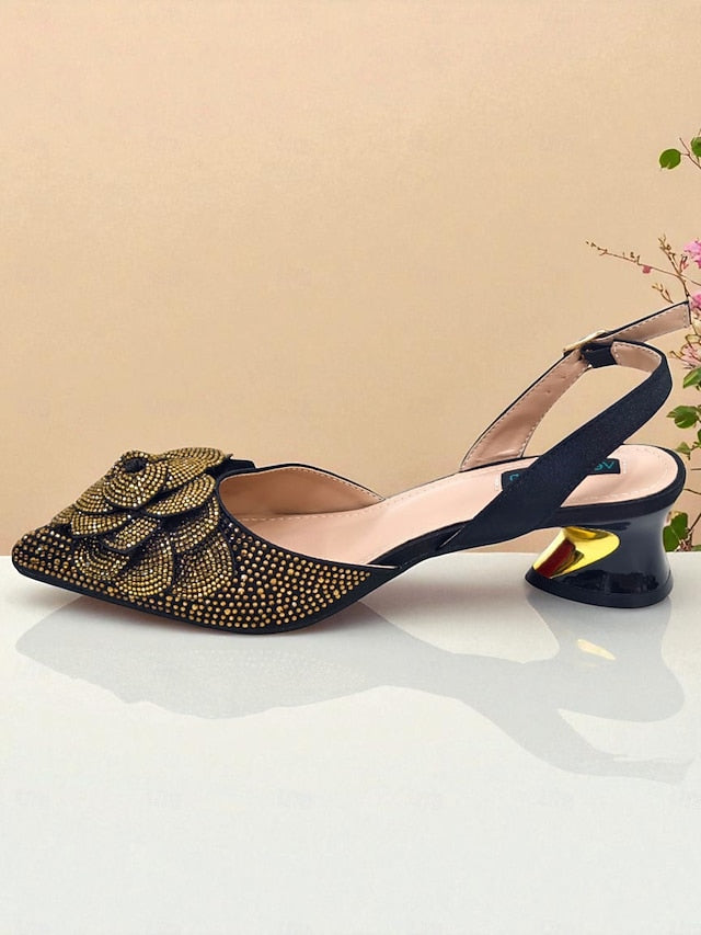 Gold Pumps Slingback Matching with Women's Rhinestone