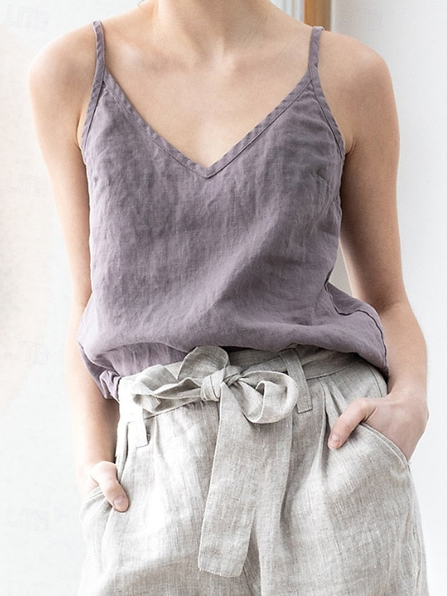 Women's Cotton Linen Shirts Cotton Linen Vest Blouse