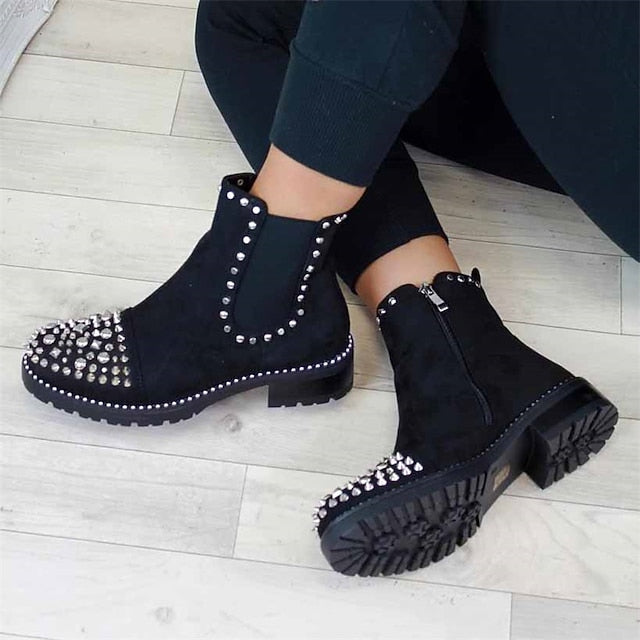 Sole for Ankle Women – Black Chelsea Chunky Boots Studded