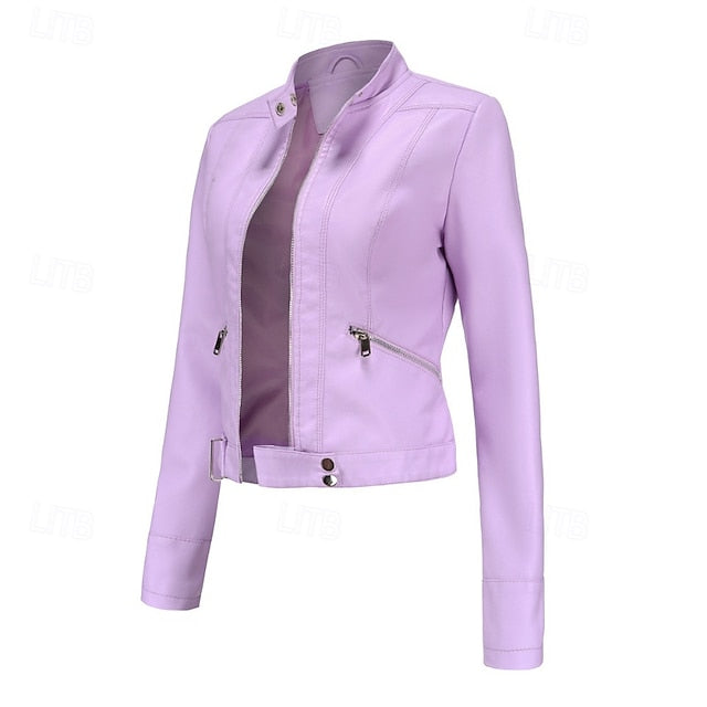 Jacket Pocket Leather Women's Zipper Faux Comfortable