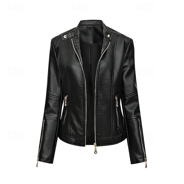 Zipper Pocket Women's Leather Faux Comfortable Jacket