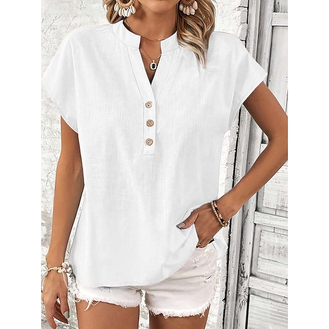 Women's Cotton Linen Shirts Solid Color Plain Bohemia