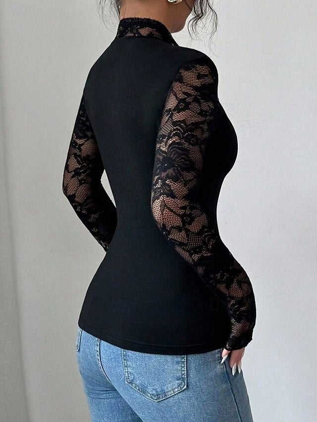 Women's Shirt Blouse Lace Tops Long Sleeve Tops Lace Plain