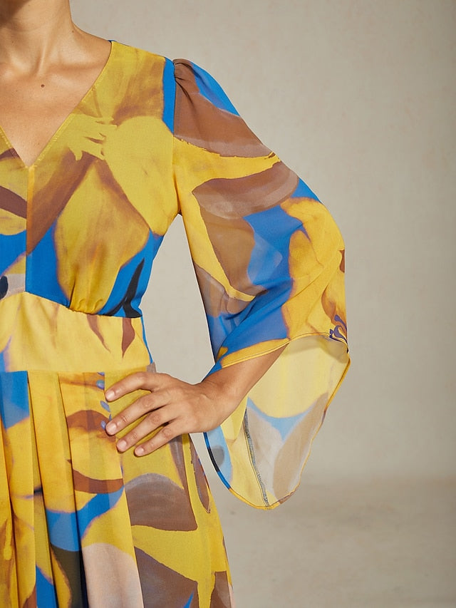 Women's Maxi Dress Chiffon Abstract Floral Print Sheer