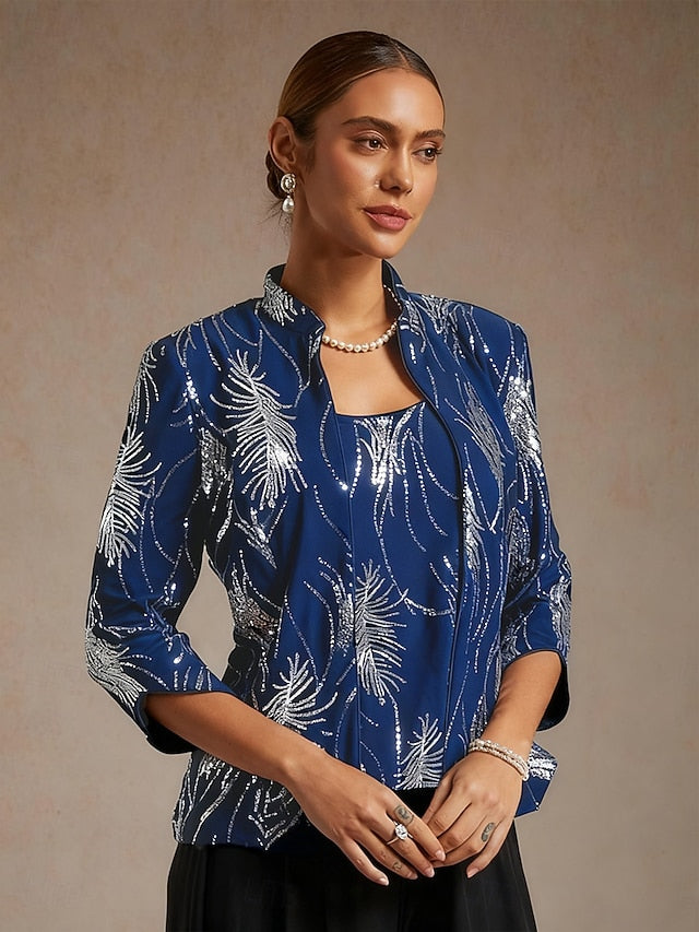 Women's Twinset Blouse Dressy Tops Evening Tops Feather