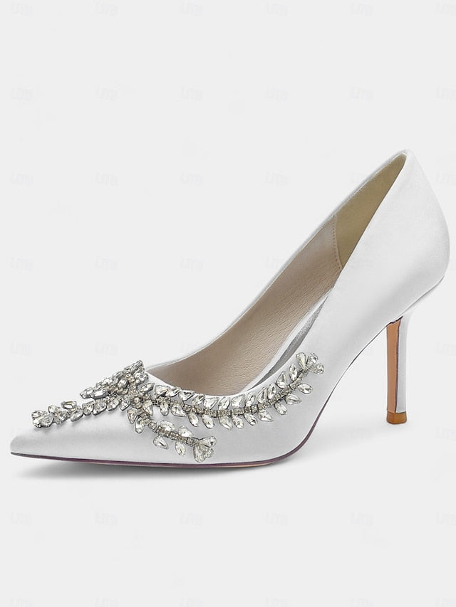 – Satin Women's Stiletto Heels Rhinestone-Embellished