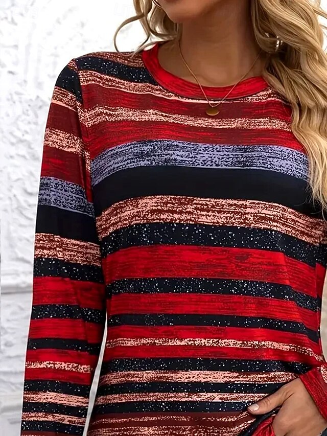 Women's T shirt Crew Neck Long Sleeve Tunic Graphic