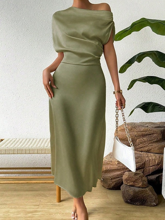 Women's Midi Dress Satin Dress Party Dress Cocktail Dress