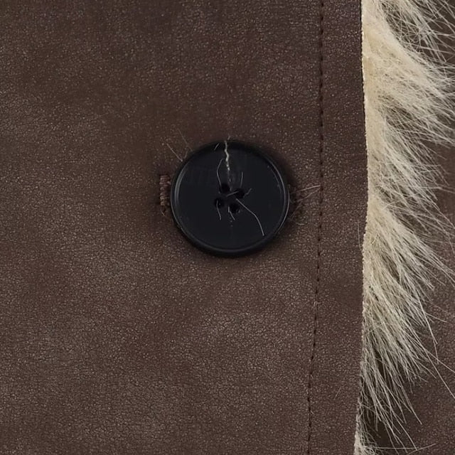 Fur Buttons Pocket Faux Coat Comfortable Warm Women's