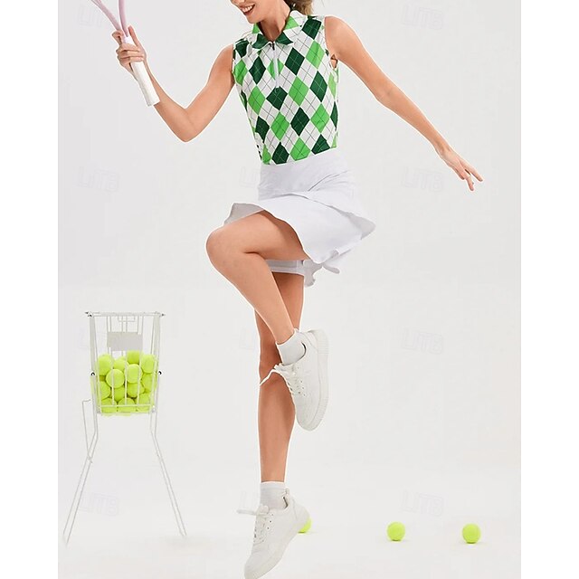 Women's Checkered Tennis Shirt Sleeveless Print UPF50+