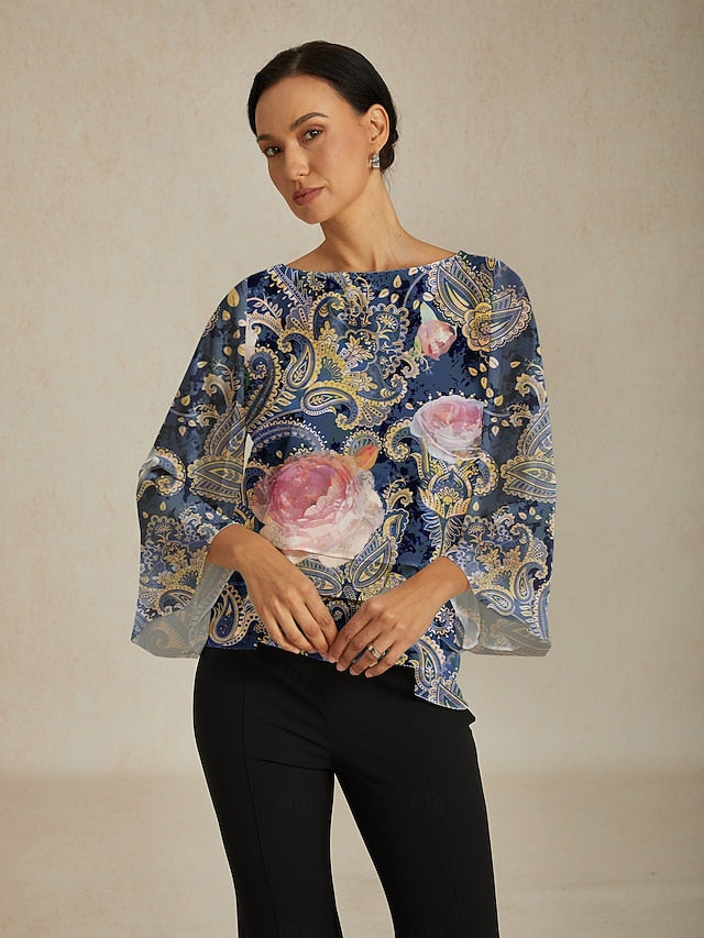 Women's Blouse Green Paisley Botanical Print Layered