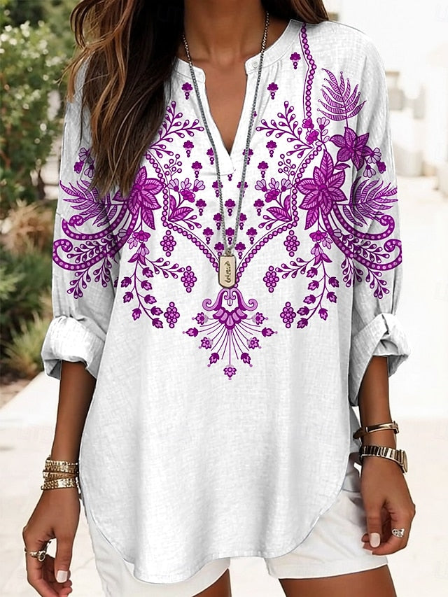 Women's Blouse Linen Like Breathable Lightweight Tunic V