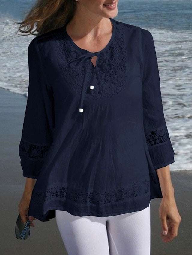 Women's Popover Shirt Summer Shirt Casual Shirt Blouse Lace