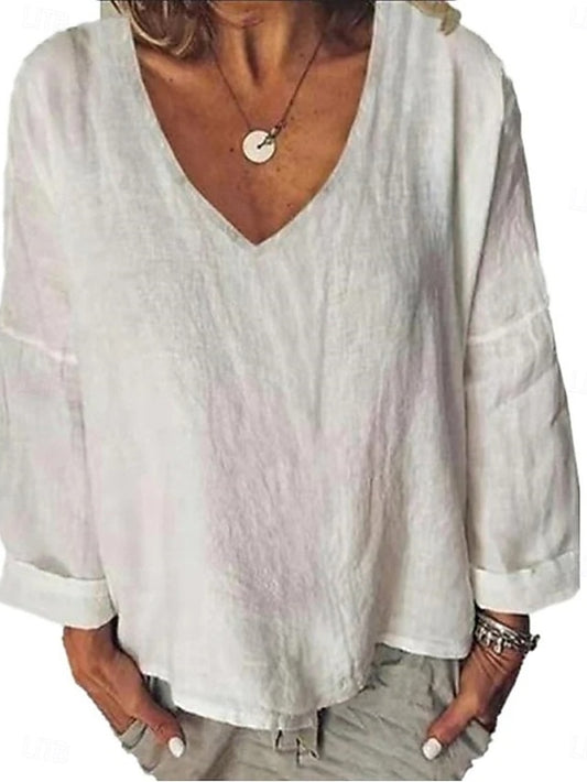 Women's Shirt Blouse 100% Cotton Solid Color Basic Casual