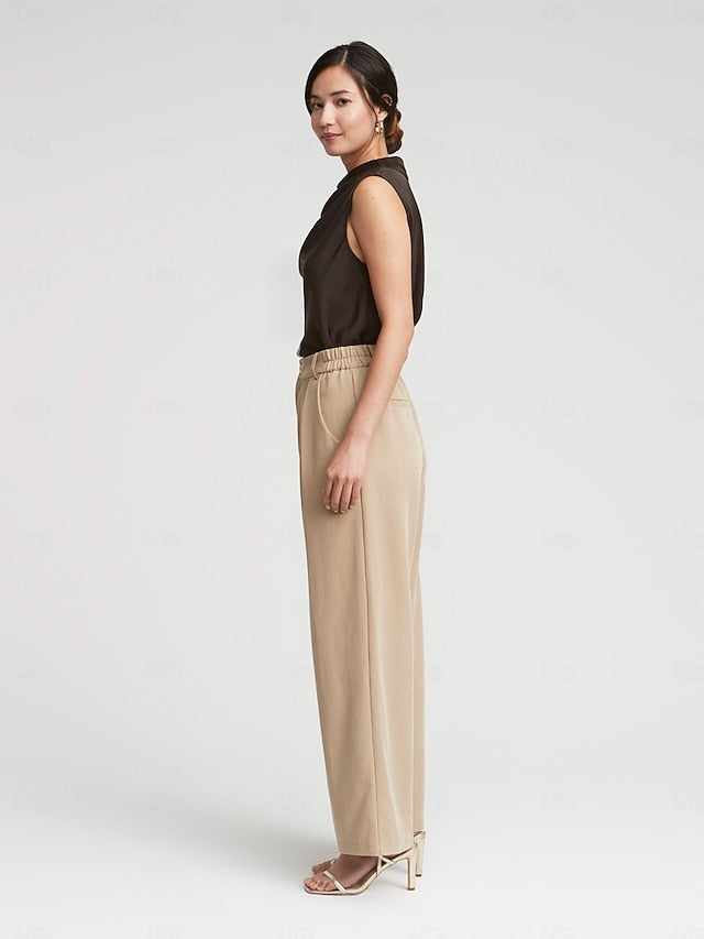 High Rise Elastic Waist Straight Pants