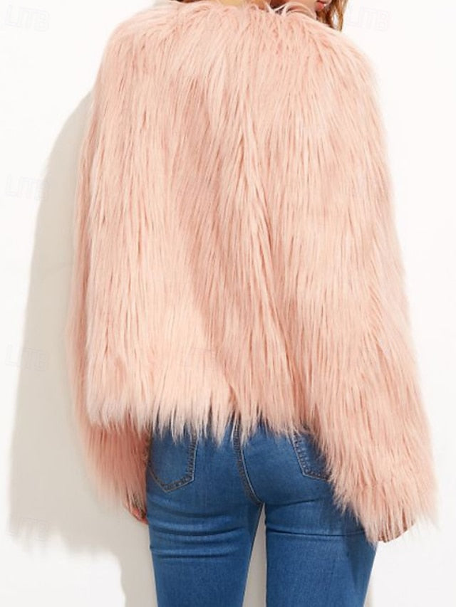 Women's Comfortable Furs Leathers Coat Faux Warm Fur