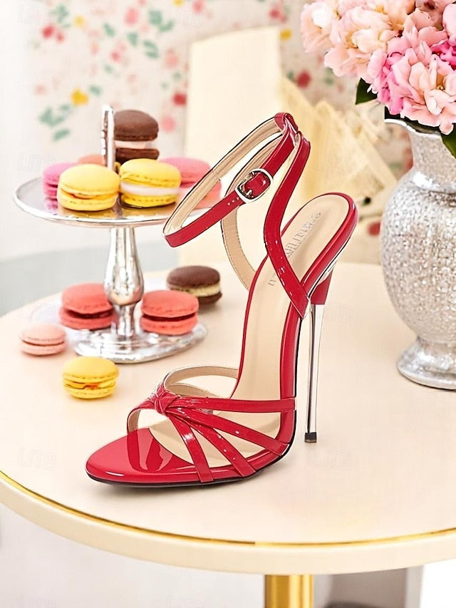 Strappy Knot Women's Red - Patent Stiletto Leather Heels