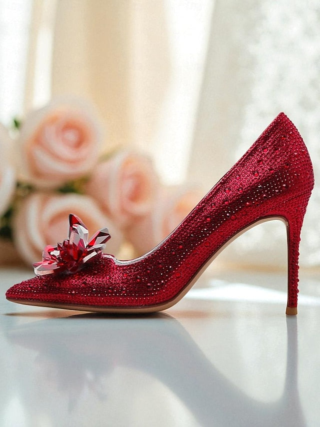 Gold Heel High Sparkly Women's Pumps - Crystal Embellished