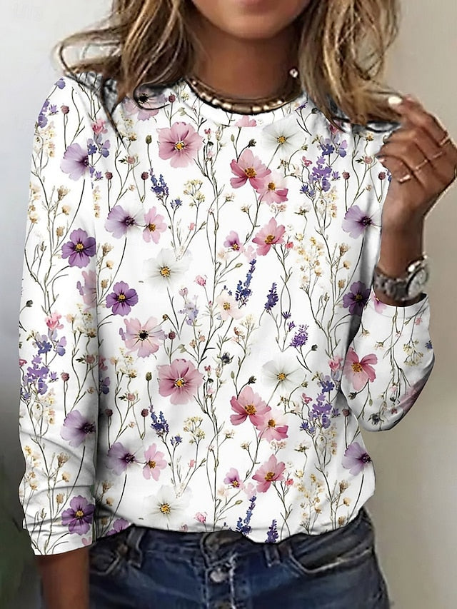 Women's T Shirt Print Floral Graphic Cat Fashion Stylish
