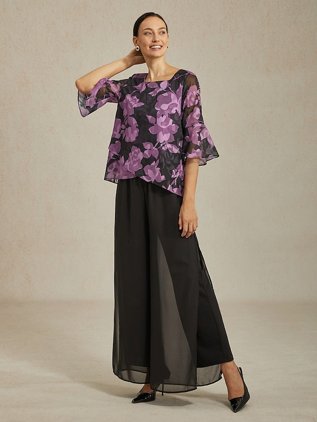 Women's Chiffon Burnout Top Black Purple Round Neck Casual