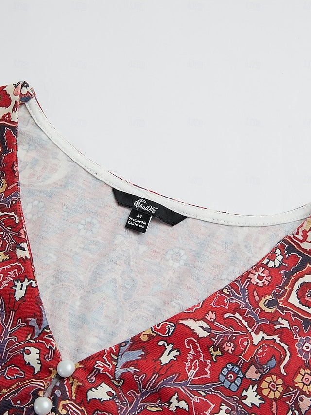 Women's T Shirt Henley Shirt Buttons Print Floral Vintage