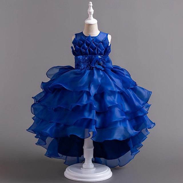 Girls' Party Solid Dress Kids Sequin Flower Color