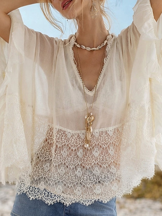 Women's Blouse Solid Color Stylish Casual 3/4 Length Sleeve