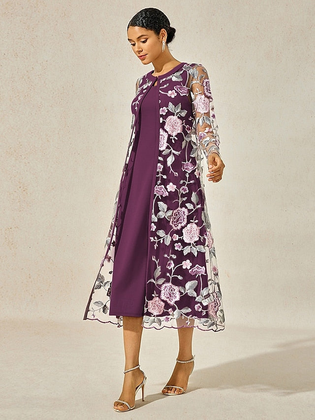 Women's Tea Length Cocktail Dress Dress Set Wedding Guest