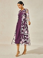 Women's Tea Length Cocktail Dress Dress Set Wedding Guest
