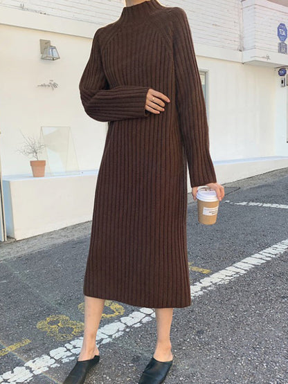 Urban Apricot High-Neck Long Sleeve Striped Knit Dress AN1055