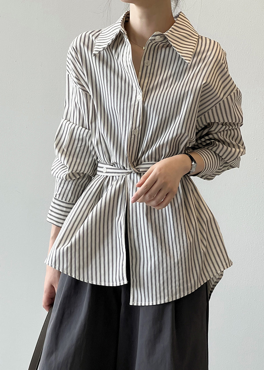 Chemise Peter French à rayures et col en coton pan-polaire, boutonnée