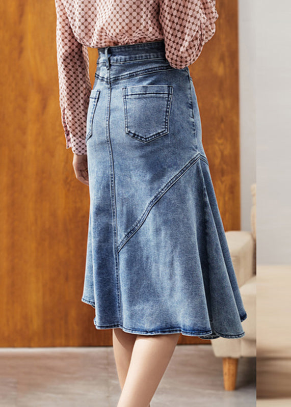 Natural Blue Asymmetrical Patchwork High Waist Denim Skirts Summer EE027