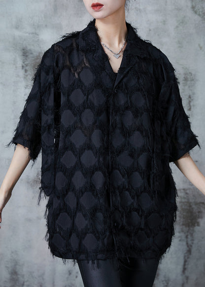 Italian Black Tasseled Oversized Cotton Shirts Summer QA1020