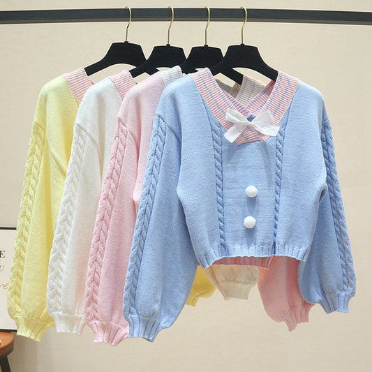 Pink/Yellow/Blue Sweet Bow Short Sweater AU1001