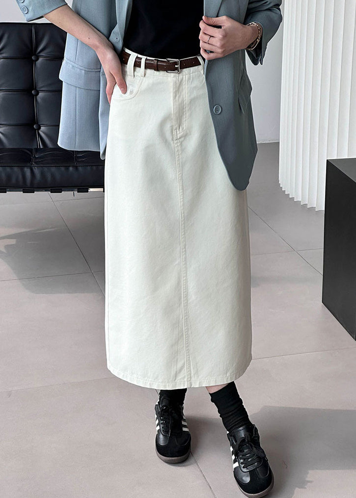 New White Pockets High Waist Cotton Skirt Fall AF1080