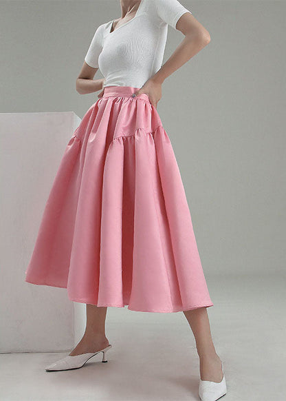 Plus Size Vintage Pink pleated Skirt Spring AJ1013