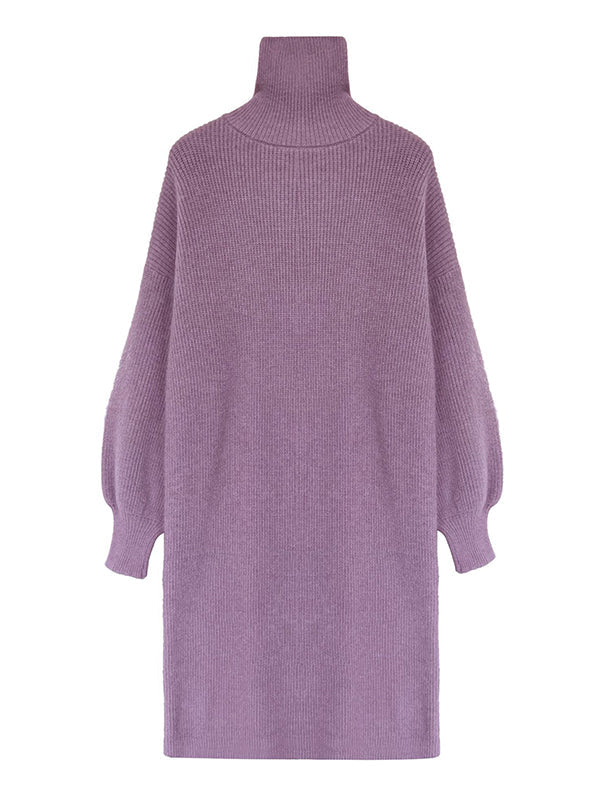 Robe pull ample à manches longues bouffantes et col montant violet Urban AN1052 