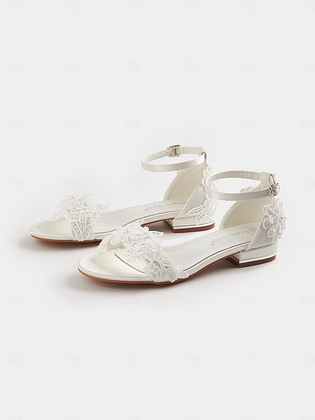 Elegant White Bridal Lace – Wedding Women's Sandals Flat